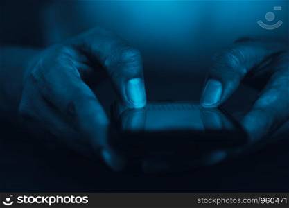 Close- up of men hand touching mobile on modern digital smartphone