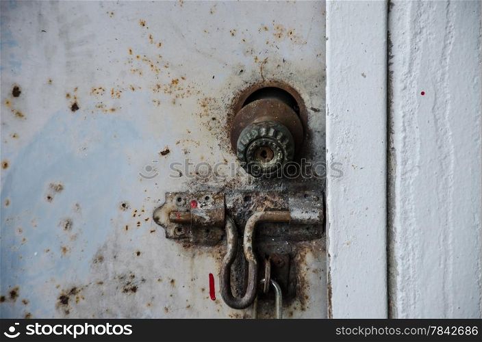 close up of metal lock door for safety