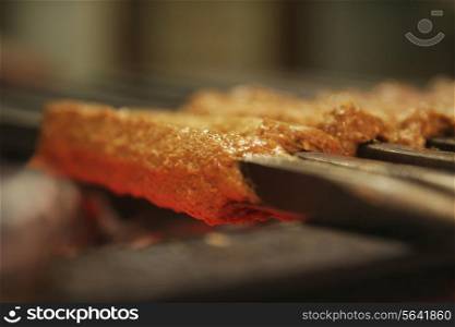 Close-up of minced meat being barbecued