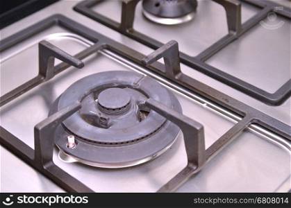 Close up of modern shining metal gas cooker