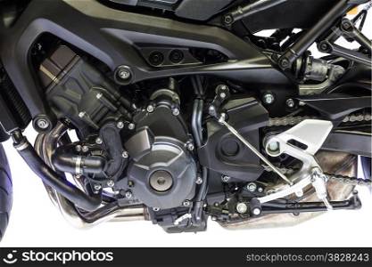 Close up of motorcycle engine on white background