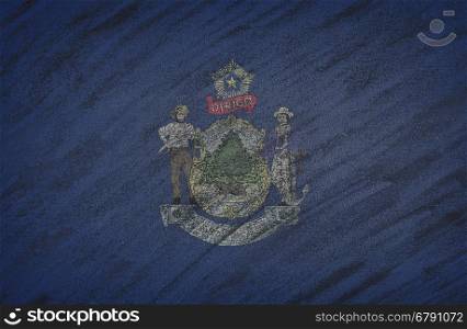 Close-up of national Maine state flag painted with colored chalk on a blackboard. 3D rendering&#xA;