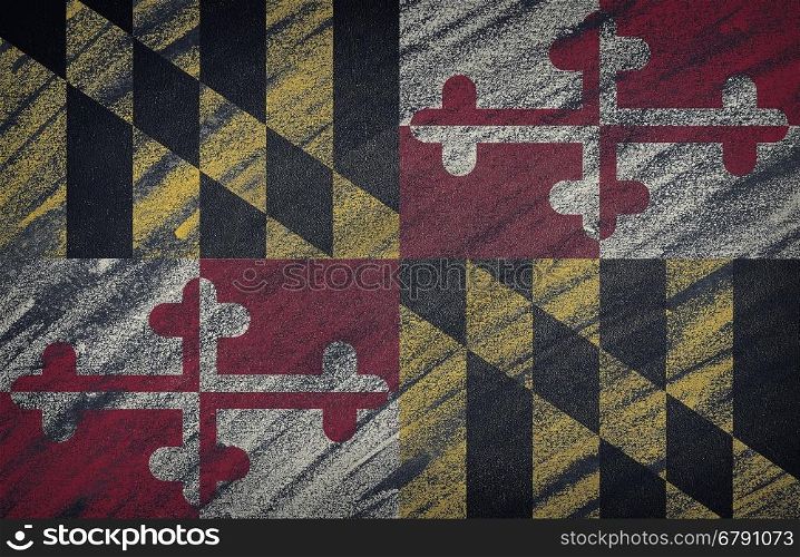 Close-up of national Maryland state flag painted with colored chalk on a blackboard.&#xA;