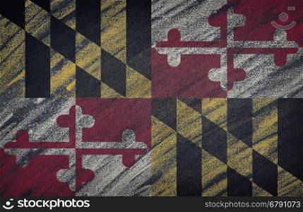 Close-up of national Maryland state flag painted with colored chalk on a blackboard.&#xA;