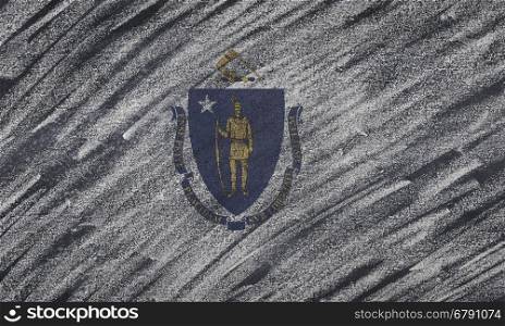 Close-up of national Massachusetts state flag painted with colored chalk on a blackboard. 3D rendering&#xA;
