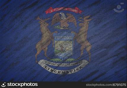 Close-up of national Michigan state flag painted with colored chalk on a blackboard. 3D rendering&#xA;