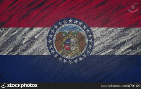 Close-up of national Missouri state flag painted with colored chalk on a blackboard.&#xA;