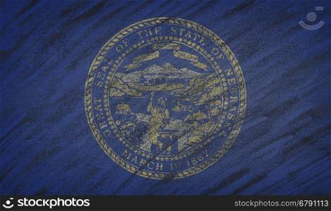 Close-up of national Nebraska state flag painted with colored chalk on a blackboard. 3D rendering&#xA;