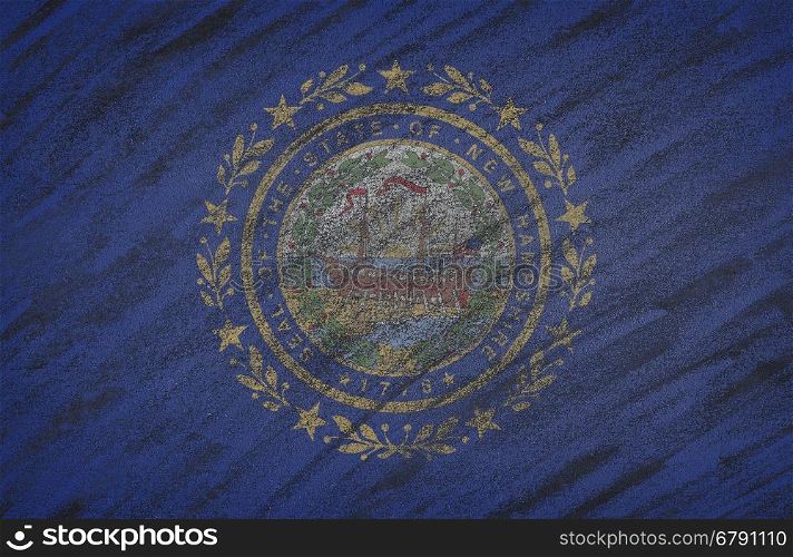 Close-up of national New Hampshire state flag painted with colored chalk on a blackboard. 3D rendering&#xA;