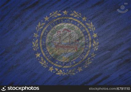 Close-up of national New Hampshire state flag painted with colored chalk on a blackboard. 3D rendering&#xA;