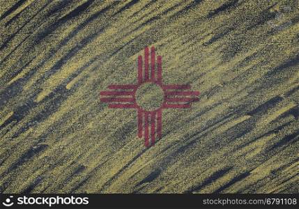 Close-up of national New Mexico state flag painted with colored chalk on a blackboard. 3D rendering&#xA;
