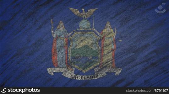 Close-up of national New York state flag painted with colored chalk on a blackboard. 3D rendering&#xA;