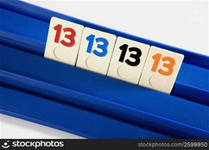 Close-up of number blocks in a row