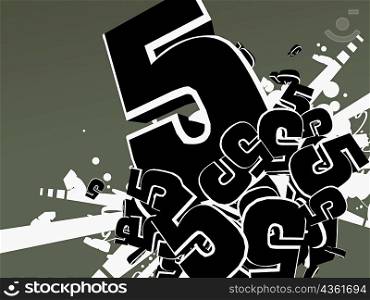 Close-up of numbers 5 on a colored background