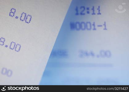 Close-up of numbers on a scroll receipt