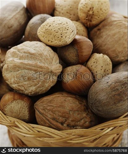 Close Up of Nuts Assortment in a Basket