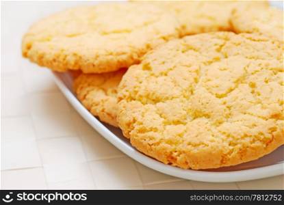 Close-up of oatmeal cookies on the plate. Cookies