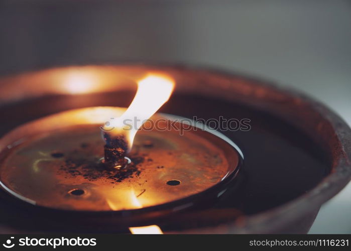 Close up of Oil lamp in the temple