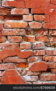 Close-up of old crumbling brick wall texture