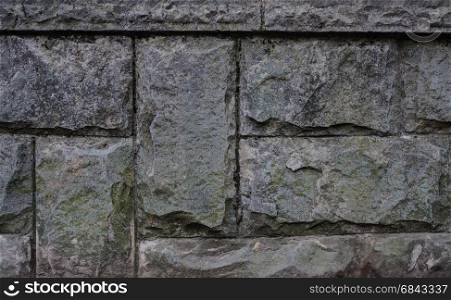 Close up of old gray stone block border texture