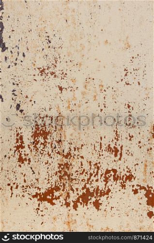 Close-up of old painted metal surface with rusty spots.
