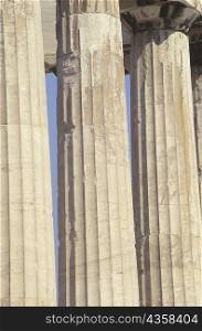 Close-up of old ruin colonnades, Parthenon, Athens, Greece