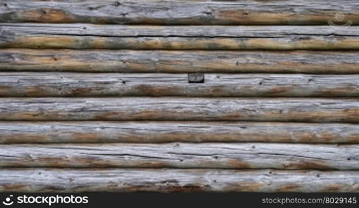 Close up of old unpainted weathered log wall background