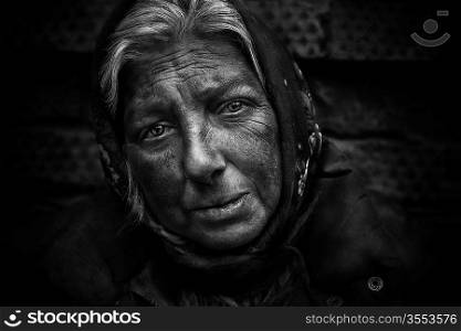 close up of old woman, she live on the street