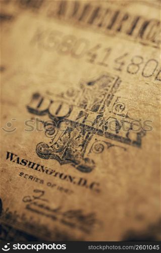 Close-up of one dollar bill
