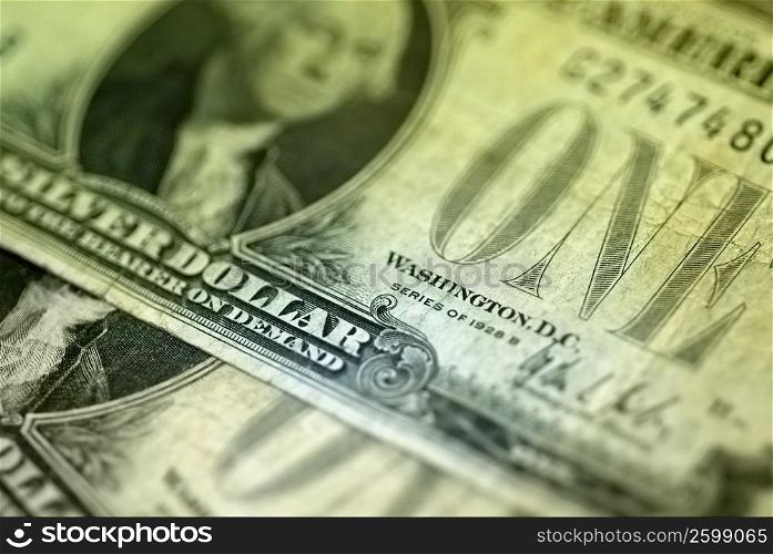 Close-up of one hundred dollar bank notes