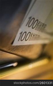 Close-up of one hundred Euro banknotes