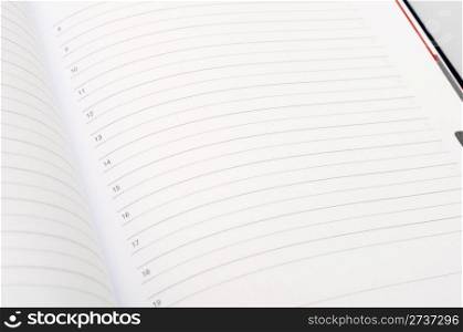 Close up of Open Lined Diary - Personal Organizer - Shallow Depth of Field