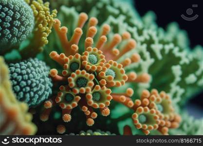 close-up of oran≥  green hued coral created by≥≠rative AI