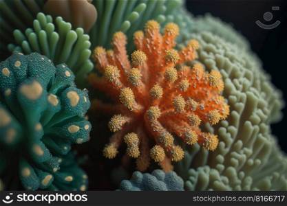 close-up of orange   green hued coral created by generative AI