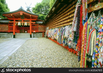 Close-up of origami hanging, Fushimi-Inari Shrine, Kyoto, Japan