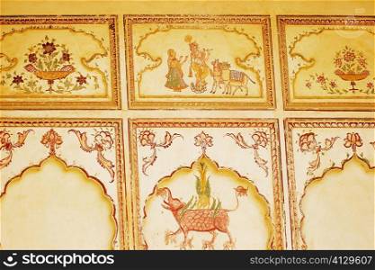 Close-up of paintings on the wall, Pushkar, Rajasthan, India