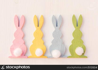 close up of pastel spring color bunny rabbits