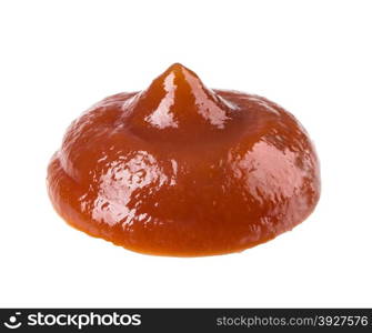 Close-up of piles of sweet and spicy ketchup, on white background