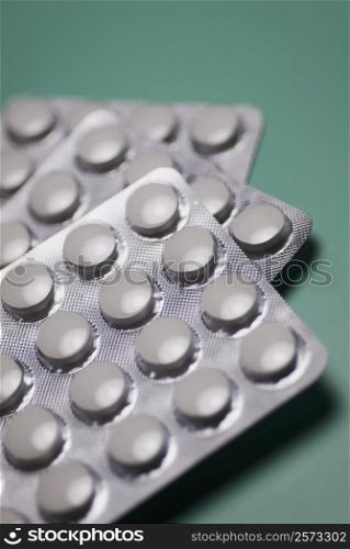 Close-up of pills in blister packs