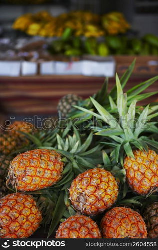 Close-up of pineapples