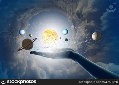 Close up of planet sun system in your hand. Sun system