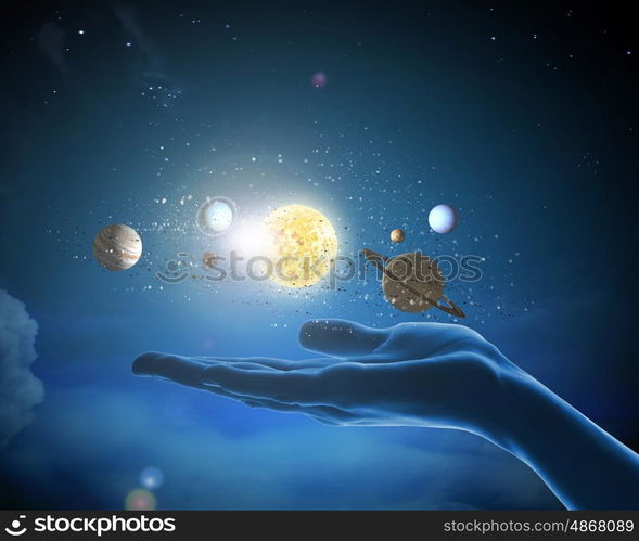 Close up of planet sun system in your hand. Sun system