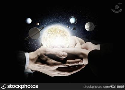 Close up of planet sun system in your hand. Sun system