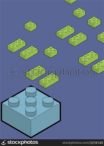 Close-up of plastic blocks on a colored background