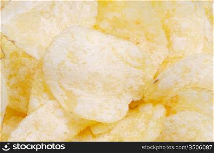 Close-up of potato chips on white background