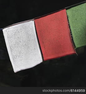 Close-up of prayer flags at Taktsang Monastery, Paro, Paro District, Paro Valley, Bhutan