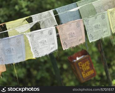 Close-up of prayer flags, Tango Goemba, Thimphu, Bhutan