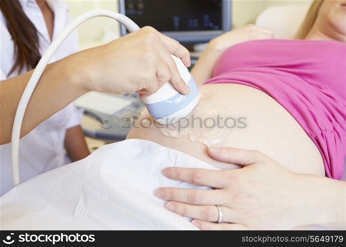 Close Up Of Pregnant Woman Having 4D Ultrasound Scan