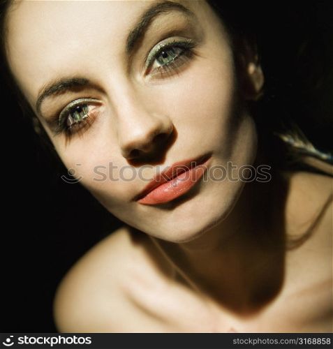 Close up of pretty bare Caucasian woman.