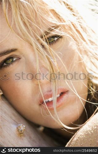 Close up of pretty Caucasian blond woman.